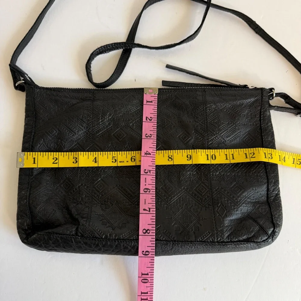 Day & Mood Carla Crossbody Bag Black‎ Embossed Leather Southwestern Aztec Boho